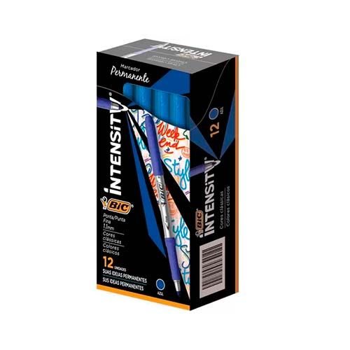 PINCEL MARCADOR PERMANENTE MARKING INTENSITY COM GRIP EMBORRACHADO PONTA MEDIA 1 1MM AZUL C 12 BIC